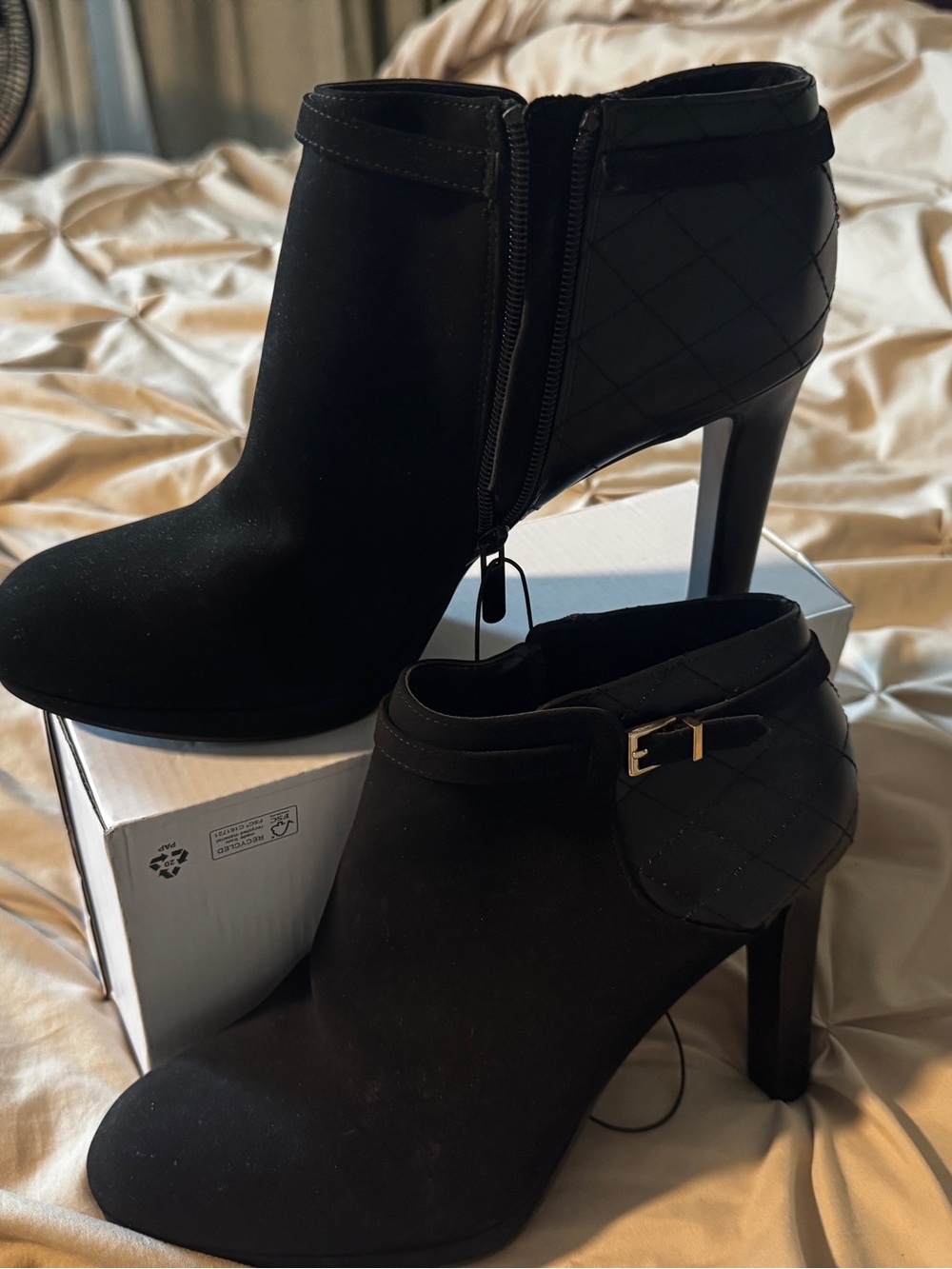 Impo Black Quilted Ankle Booties with Buckle Detail